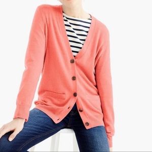 J. Crew Collection 100% Cashmere V Neck Button Cardigan Vivid Coral Sweater